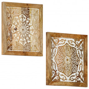 Hand-Carved Wall Panels 2 pcs Solid Mango Wood 15.7"x15...