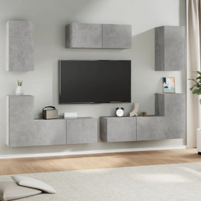 7 Piece TV Stand Set Concrete Gray Engineered Wood