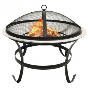2-in-1 Fire Pit and BBQ with Poker 22"x22"x19.3" Stainl...