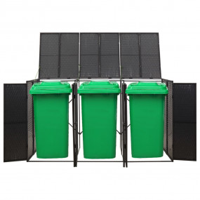 Triple Wheelie Bin Shed Black 81.5"x31.5"x46.1" Poly Ra...