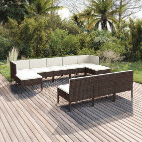 10 Piece Patio Lounge Set with Cushions Poly Rattan Bro...