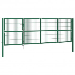 Garden Fence Gate with Posts 137.8"x47.2" Steel Green