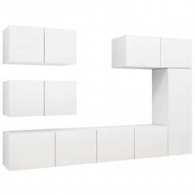 6 Piece TV Stand Set White Engineered Wood