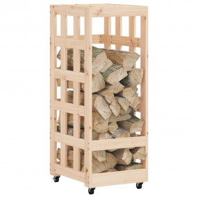 Log Holder with Wheels 15.7"x19.3"x43.3" Solid Wood Pin...