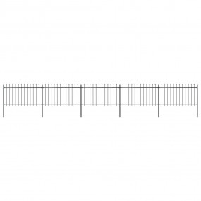Garden Fence with Spear Top Steel 334.6"x39.4" Black