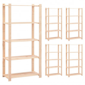 5-Tier Storage Racks 5 pcs 31.5"x15"x66.9" Solid Pinewo...