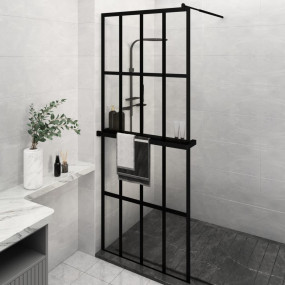 Walk-in Shower Wall with Shelf Black 31.5"x76.8" ESG Gl...