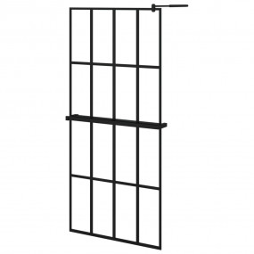 Walk-in Shower Wall with Shelf Black 35.4"x76.8" ESG Gl...