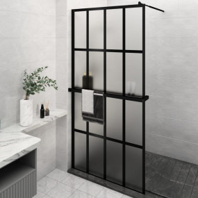 Walk-in Shower Wall with Shelf Black 46.5"x74.8" ESG Gl...