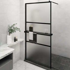 Walk-in Shower Wall with Shelf Black 45.3"x76.8" ESG Gl...