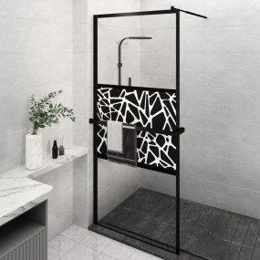 Walk-in Shower Wall with Shelf Black 39.4"x76.8" ESG Gl...