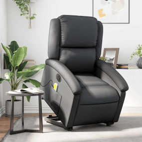 Electric Stand up Massage Recliner Chair Black Real Lea...
