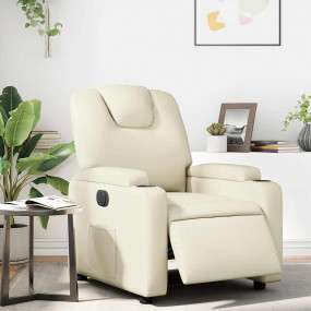 Electric Recliner Chair Cream Faux Leather