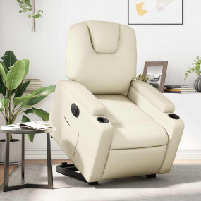 Electric Stand up Recliner Chair Cream Faux Leather