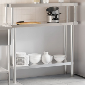 Kitchen Work Table with Overshelf 43.3"x11.8"x47.2" Sta...
