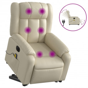 Electric Stand up Massage Recliner Chair Cream Faux Lea...