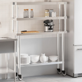Kitchen Work Table with Overshelf 43.3"x11.8"x59.1" Sta...