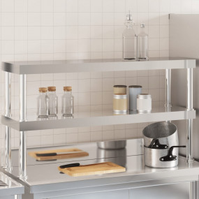 Work Table Overshelf 2-Tier 43.3"x11.8"x25.6" Stainless...