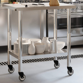 Kitchen Work Table with Wheels 32.5"x21.7"x33.5" Stainl...