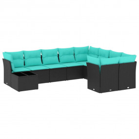 10 Piece Patio Sofa Set with Cushions Black Poly Rattan