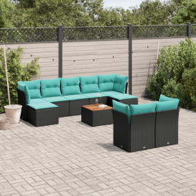 10 Piece Patio Sofa Set with Cushions Black Poly Rattan