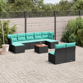10 Piece Patio Sofa Set with Cushions Black Poly Rattan