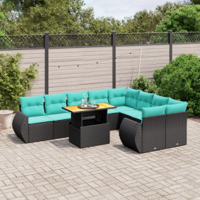 10 Piece Patio Sofa Set with Cushions Black Poly Rattan