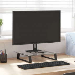 Monitor Stand Black 15.7"x13.8"x3.1" Tempered Glass and...