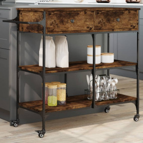 Kitchen Trolley Smoked Oak 41.3"x16.5"x37.4" Engineered...