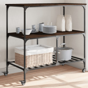 Kitchen Trolley Brown Oak 39.4"x19.7"x37.4" Engineered ...