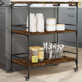 Kitchen Trolley Smoked Oak 39.6"x19.7"x41.3" Engineered...