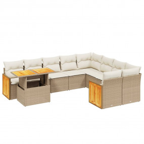 10 Piece Patio Sofa Set with Cushions Beige Poly Rattan