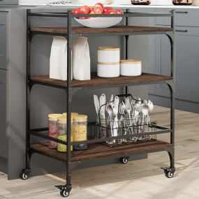 Kitchen Trolley Brown Oak 25.6"x15.7"x34.1" Engineered ...