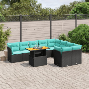 10 Piece Patio Sofa Set with Cushions Black Poly Rattan