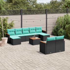 10 Piece Patio Sofa Set with Cushions Black Poly Rattan