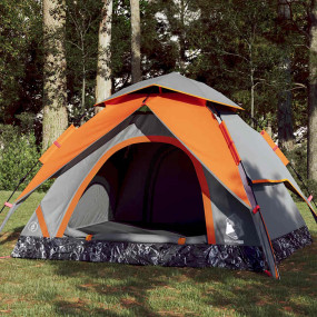 Camping Tent Dome 4-Person Gray and Orange Quick Releas...