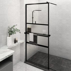 Walk-in Shower Wall with Shelf Black 39.4"x76.8" ESG Gl...