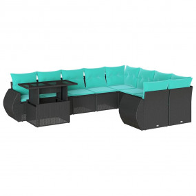 10 Piece Patio Sofa Set with Cushions Black Poly Rattan