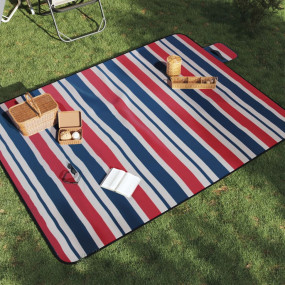 Picnic Blanket Foldable Red and Blue Stripe 78.7"x59.1"...