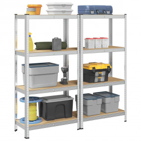 4-Layer Storage Shelves 2 pcs Silver Steel&Engineered W...