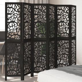 Room Divider 6 Panels Black Solid Wood Paulownia
