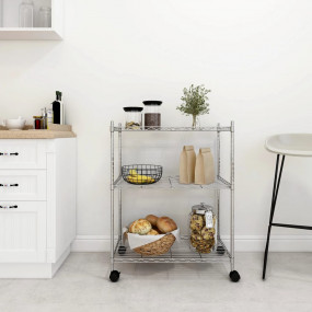 3-Tier Storage Rack with Wheels 23.6x13.8x31.9" Chrome ...