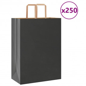 Paper Bags 250 pcs with Handles Black 12.6x6.7x17.3"
