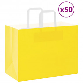 Paper Bags 50 pcs with Handles Yellow 12.6x6.7x9.8"