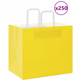 Paper Bags 250 pcs with Handles Yellow 12.6x8.7x11.0"