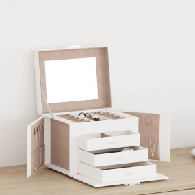 Jewelry Box 4-Layer with Mirror Lockable White 8.9x6.9x...