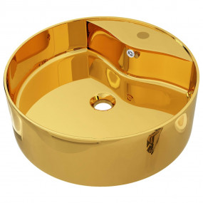 Wash Basin with Overflow 18.3x6.1" Ceramic Gold