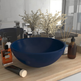 Luxury Bathroom Basin Round Matt Dark Blue 12.8x5.5" Ce...