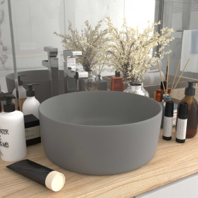 Luxury Wash Basin Round Matt Light Grey 15.7x5.9" Ceram...