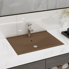 Luxury Basin with Faucet Hole Matt Cream 23.6x18.1" Cer...